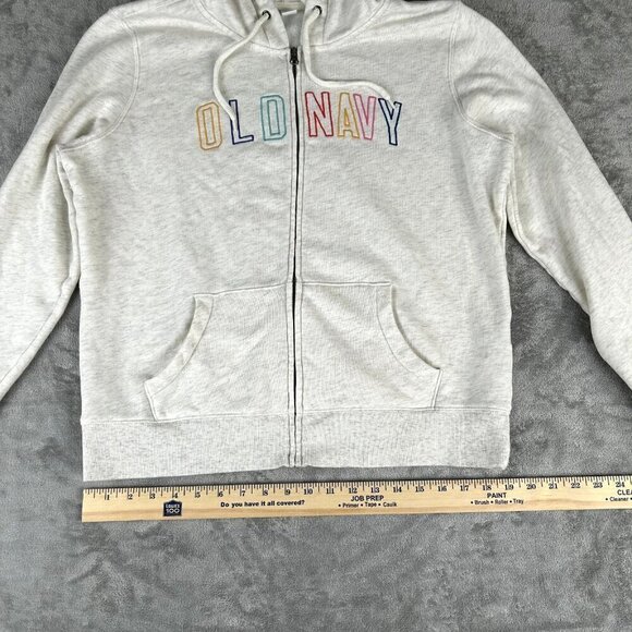 Old Navy Full Zip Up Hoodie Drawstring Hood Women Large Spell Out Soft Cozy READ - Picture 2 of 9